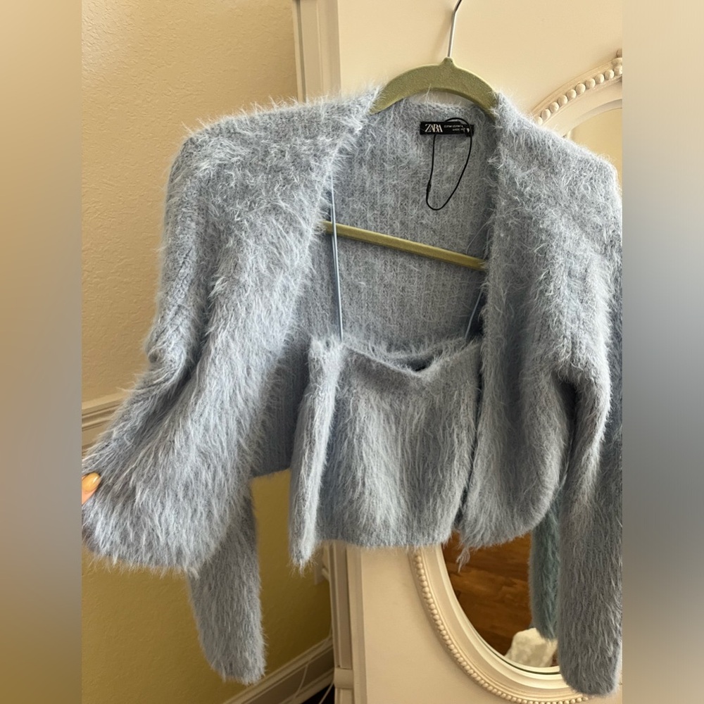 Zara two piece sweater and fur tank.